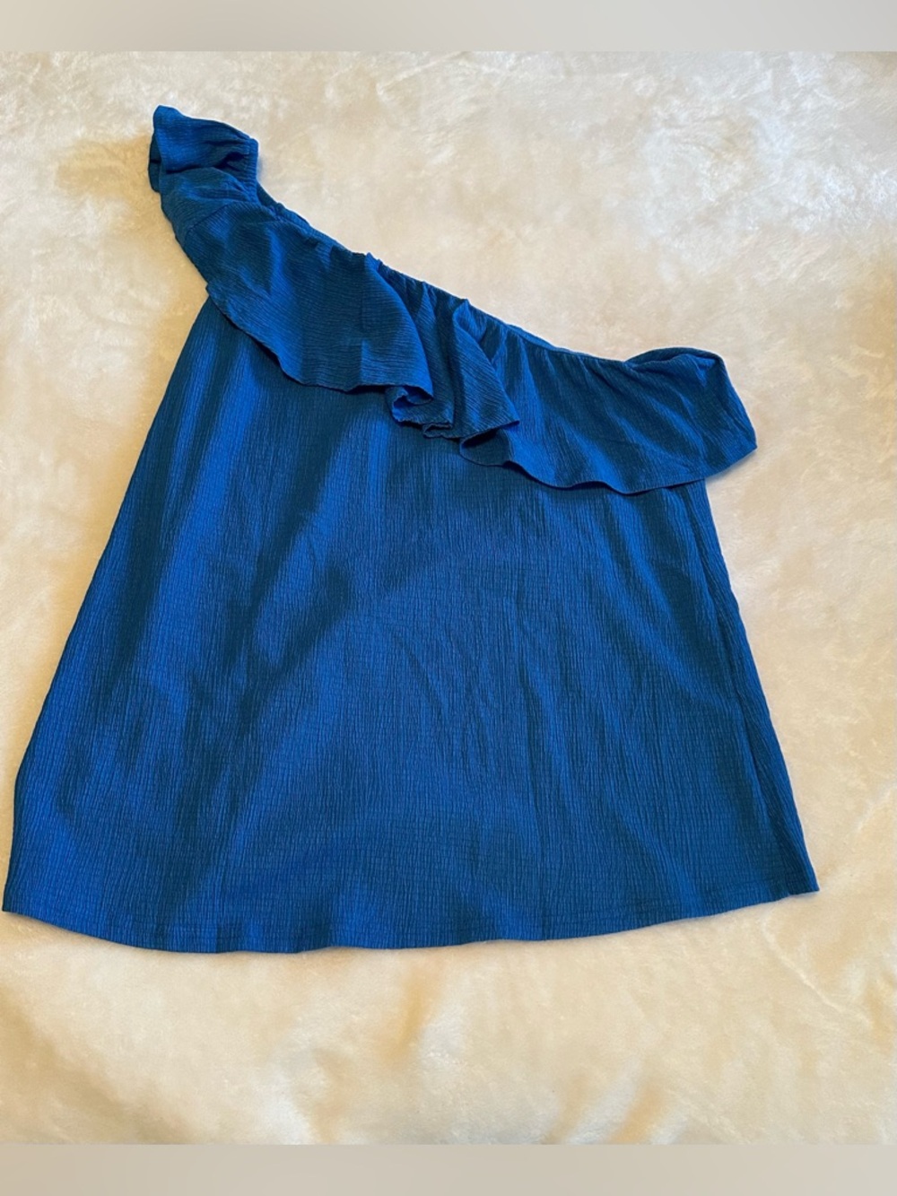 One-Shoulder Ruffle Blue Women's Top XL NWOT - Picture 3 of 5